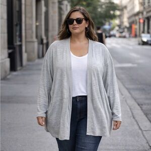 The Original Muk Luks Open Front Cardigan 1X Light Gray Soft Lounge Layer